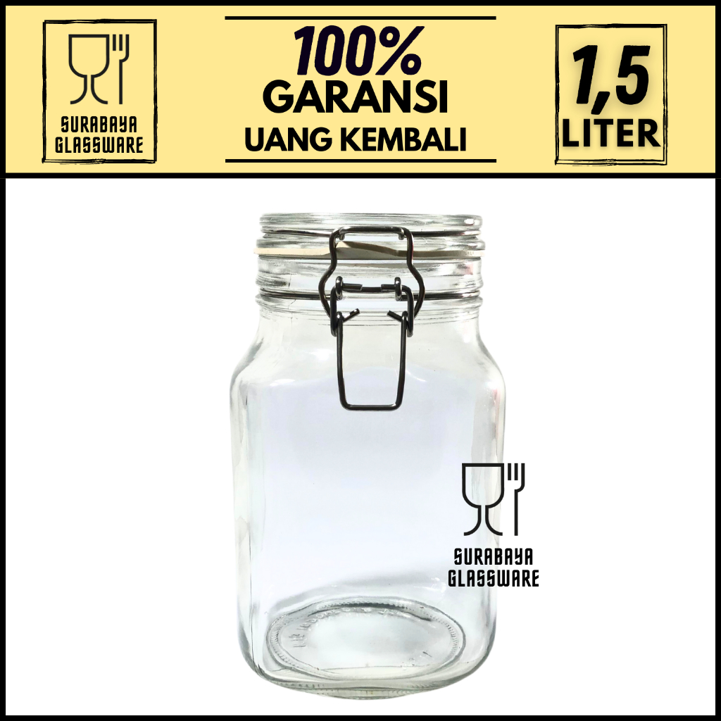 TOPLES JAR KACA HERMETICO KEDAP UDARA 1,5 L TEMPAT PENYIMPANAN MAKANAN  JAR WADAH KOTAK  SERBAGUNA T