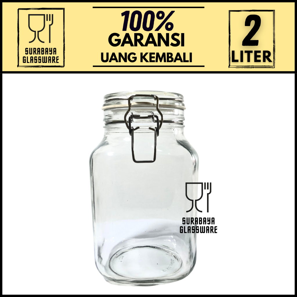 TOPLES KACA KEDAP UDARA 2 LITER TOPLES BOTOL JAR TEMPAT WADAH PENYIMPANAN KEDAP UDARA TUTUP PLASTIK 