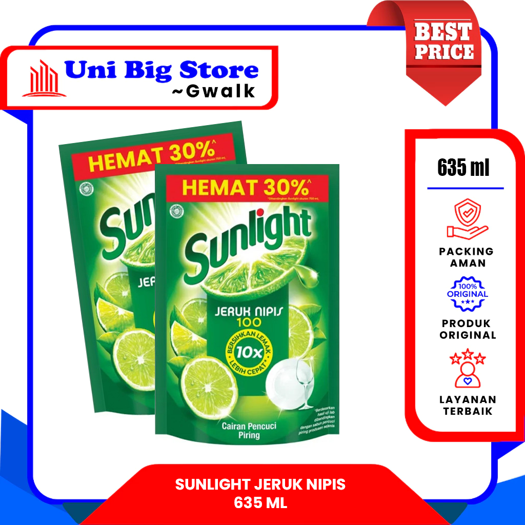 SUNLIGHT JERUK NIPIS 100 SABUN CUCI PIRING REFILL POUCH BOTOL - 635 ml