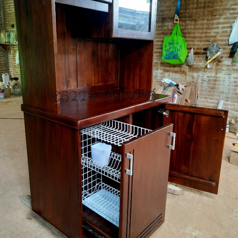 Lemari dapur jati / Rak dapur / Rak piring kayu jati Minimalis - Lemari Makan