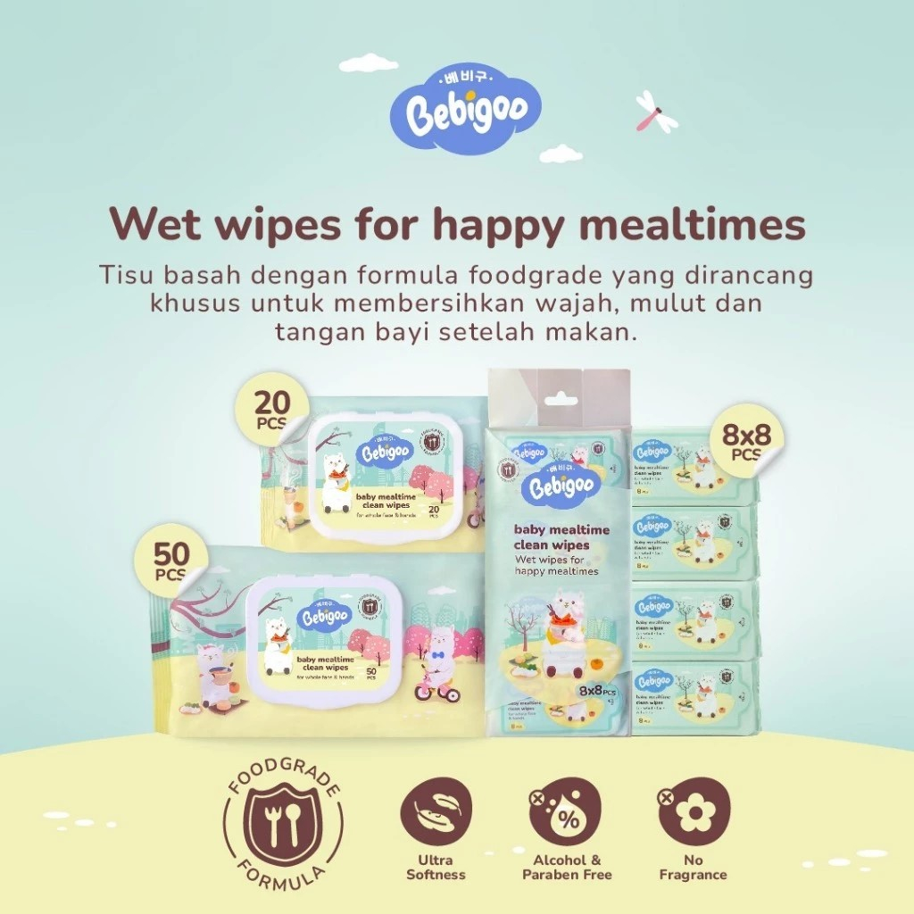 Tisu Basah Bayi Bebigoo Tissue Baby Mealtime Clean Wet Wipes Food Grade