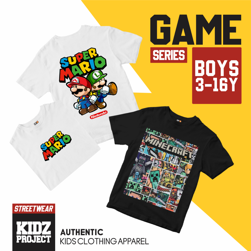 Kidzproject - Kaos anak remaja laki-laki oversize 3-16 tahun minecraft roblox mario series Littlesta