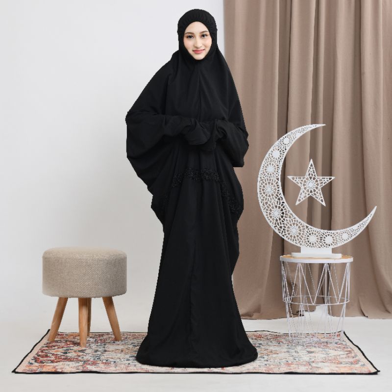 Mukena Terusan Dewasa Renda Zipper Mukena Lajuran katun