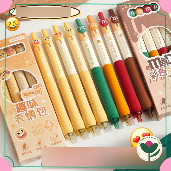 

1 set isi 4 pcs pulpen emoji cokelat MM lucu cute tinta hitam pen set super lucu MK1944