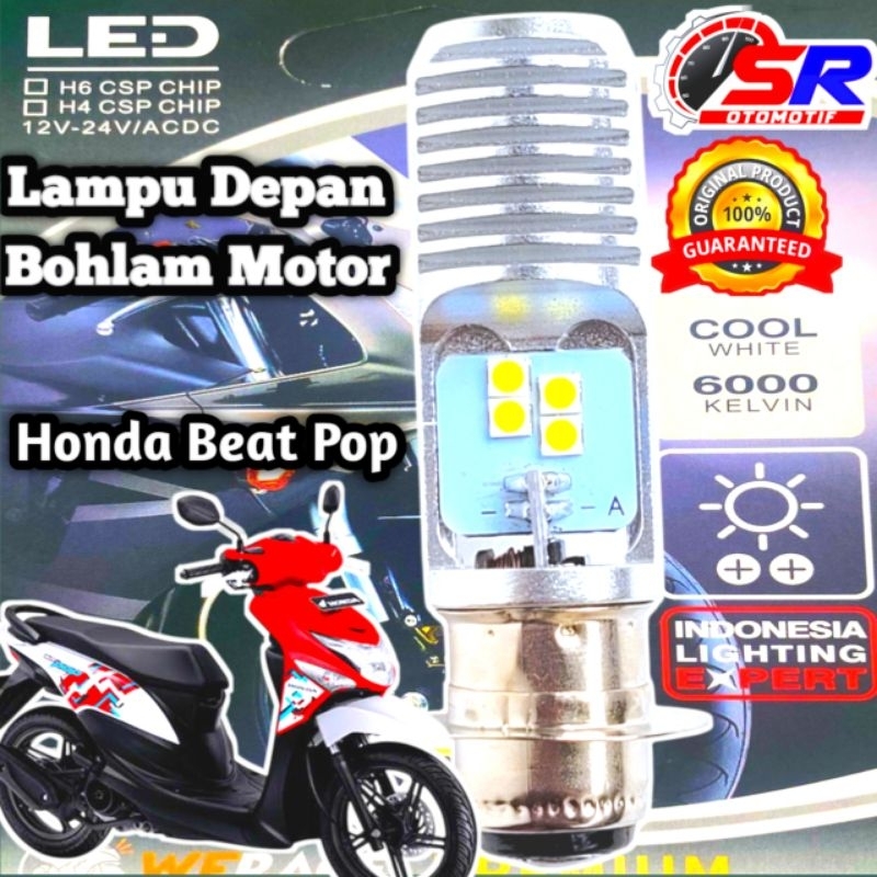 Lampu Depan LED Motor Honda Beat Pop Soket H6 T19 AC/DC 12 Volt Pengganti Dop/Bohlam Standar