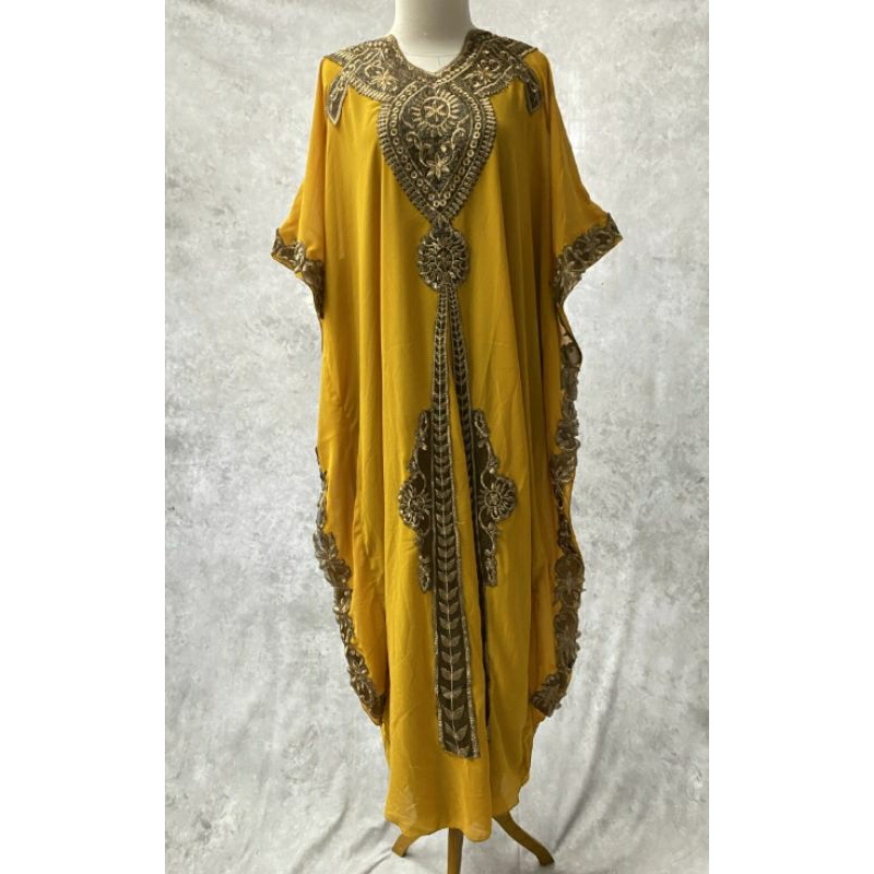 Kaftan Gold gamis mewah baju muslim wanita