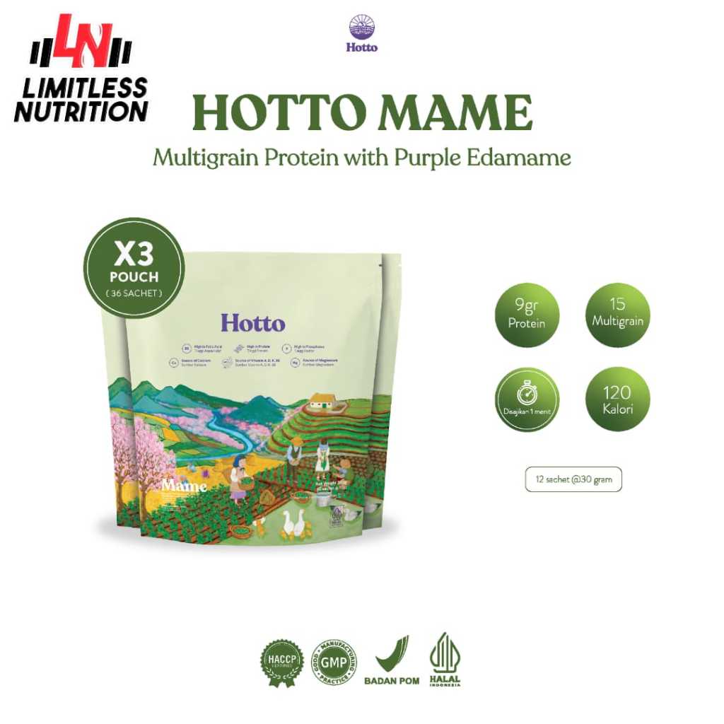 

Hotto Mame Multigrain Protein With Edamame 3 Pouch - 12 Sachet/Pouch