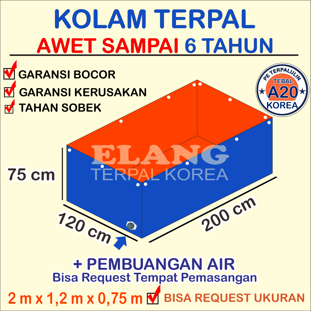 Kolam Terpal Ikan Kotak 200x120x75 Korea Terpal Kolam Untuk Budidaya Ikan