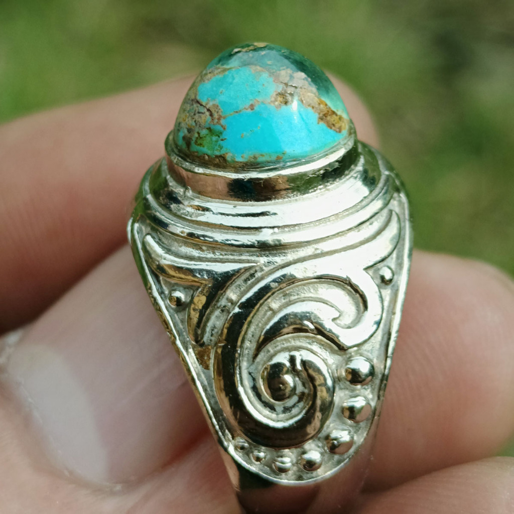 Batu Natural Pirus Persia Biru Hijau Urat Emasnya Junder Unik Mumbul Sz Kecil Dim-10 Simple