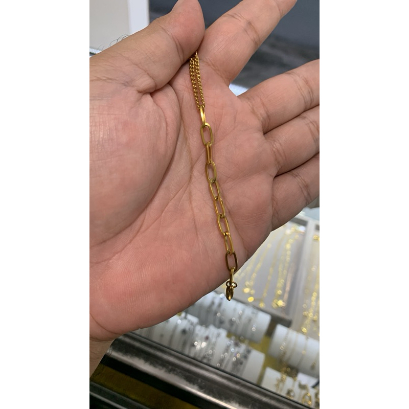 gelang titanium kait rantai lapis emas 18 karat