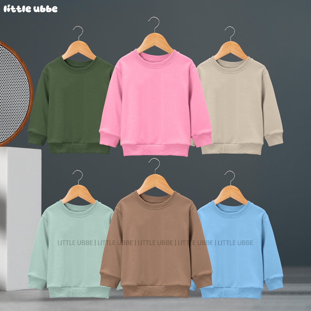 Sweater Crewneck Anak Laki-laki Perempuan Polos Fleece Tebal Premium Usia 3-13 Tahun LITTLE UBBE