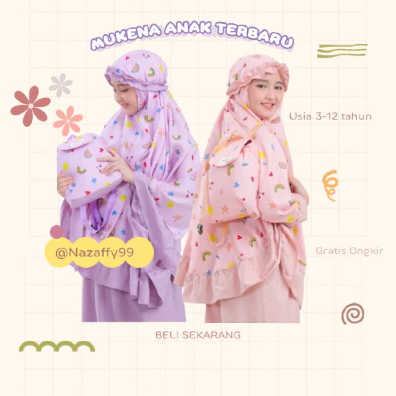 Mukena Anak Motif Tas Ransel | Mukena Anak Rayon TK SD Tanggung | Mukena