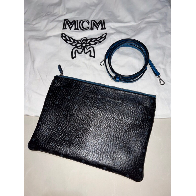 MCM clutch / sling bag (black and blue)