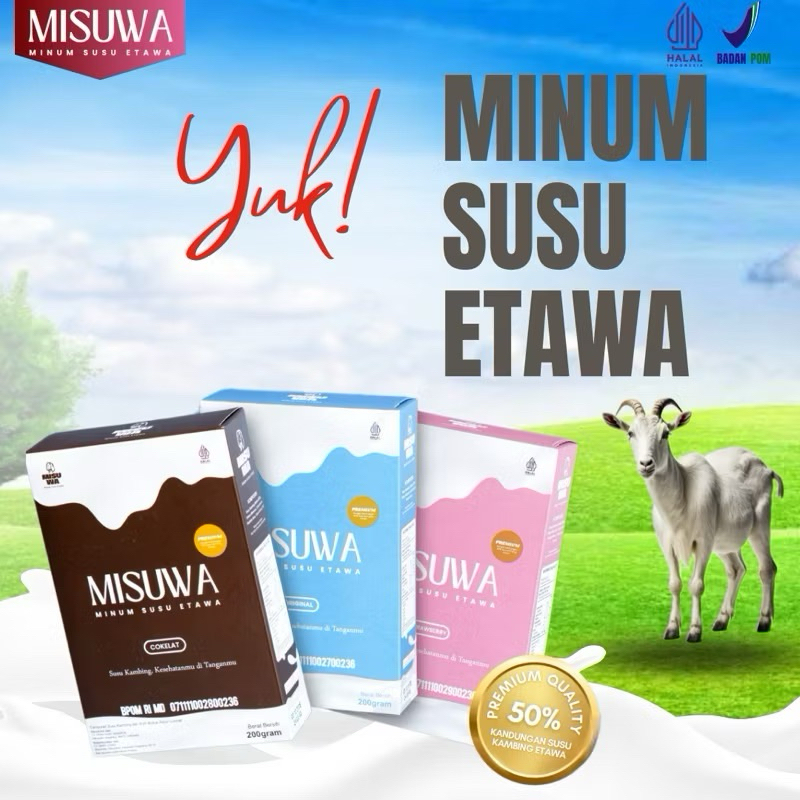 

SUSU MISUWA - Susu Kambing Etawa | Susu kesehatan | Susu untuk mengobati permasalahan Tulang, Nyeri Sendi, Nyeri Otot dan masalah pernafasan | Susu untuk Asma | Susu kambing Original | Susu Cokelat | Susu Stroberi | Susu Original
