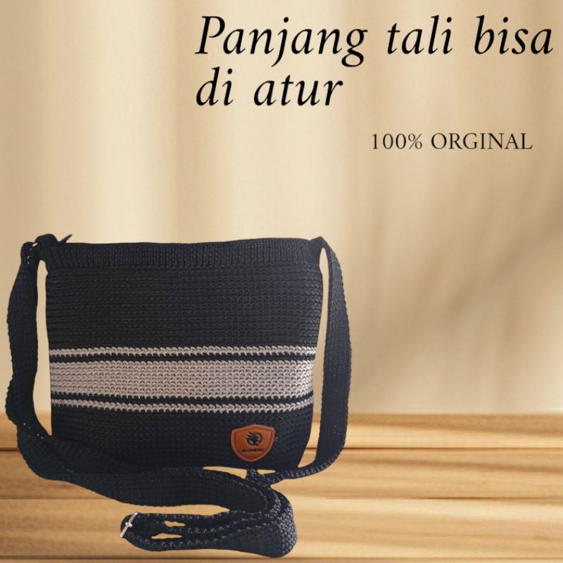 Tas Rajut Hp Full Resleting Tas selempang wanita motif garis