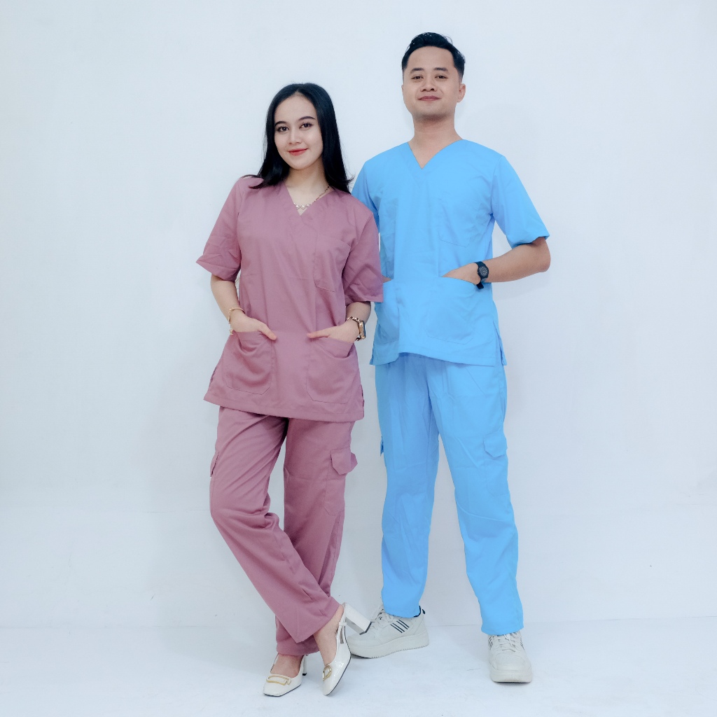 [JUMBO] Baju Oka Celana Cargo Lengan Panjang Pendek Scrub Medis Premium Murah Seragam Jaga Ok Dokter