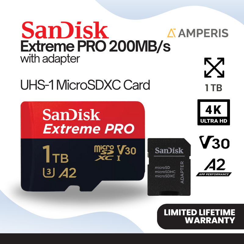 SANDISK Extreme PRO MicroSDXC 1TB 200 MB/s UHS-1 C10 U3 V30 A2 4K for Drone Camera CCTV Smartphone