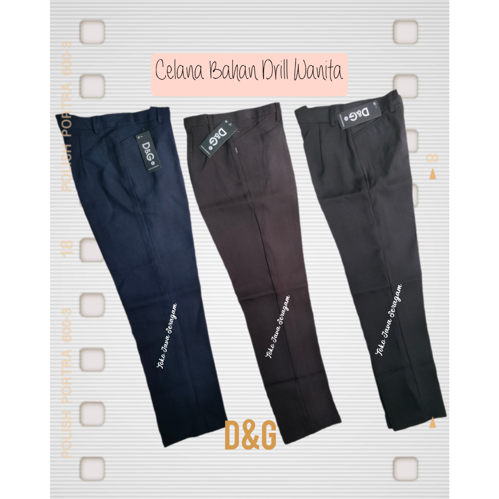 Celana Kerja Kantor Wanita Bahan Drill Hitam Cokelat Biru Dongker Navy