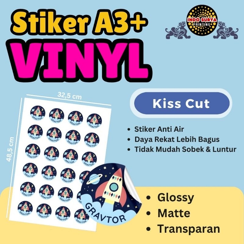 

Stiker Vinyl Custom Label Kemasan A3+ Cuting (Kiss Cut)