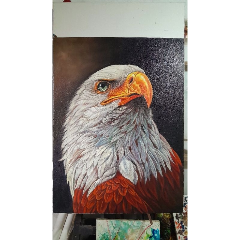 lukisan burung elang asli buatan tangan no print,ukuran 120x90cm,lukisan oil on kanvas