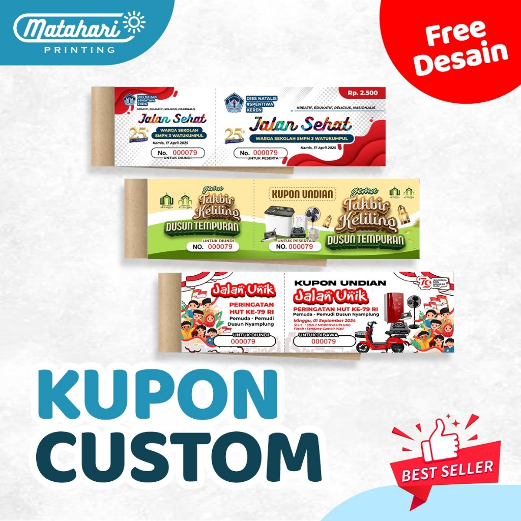 Cetak kupon undian custom / kupon jalan sehat / karcis