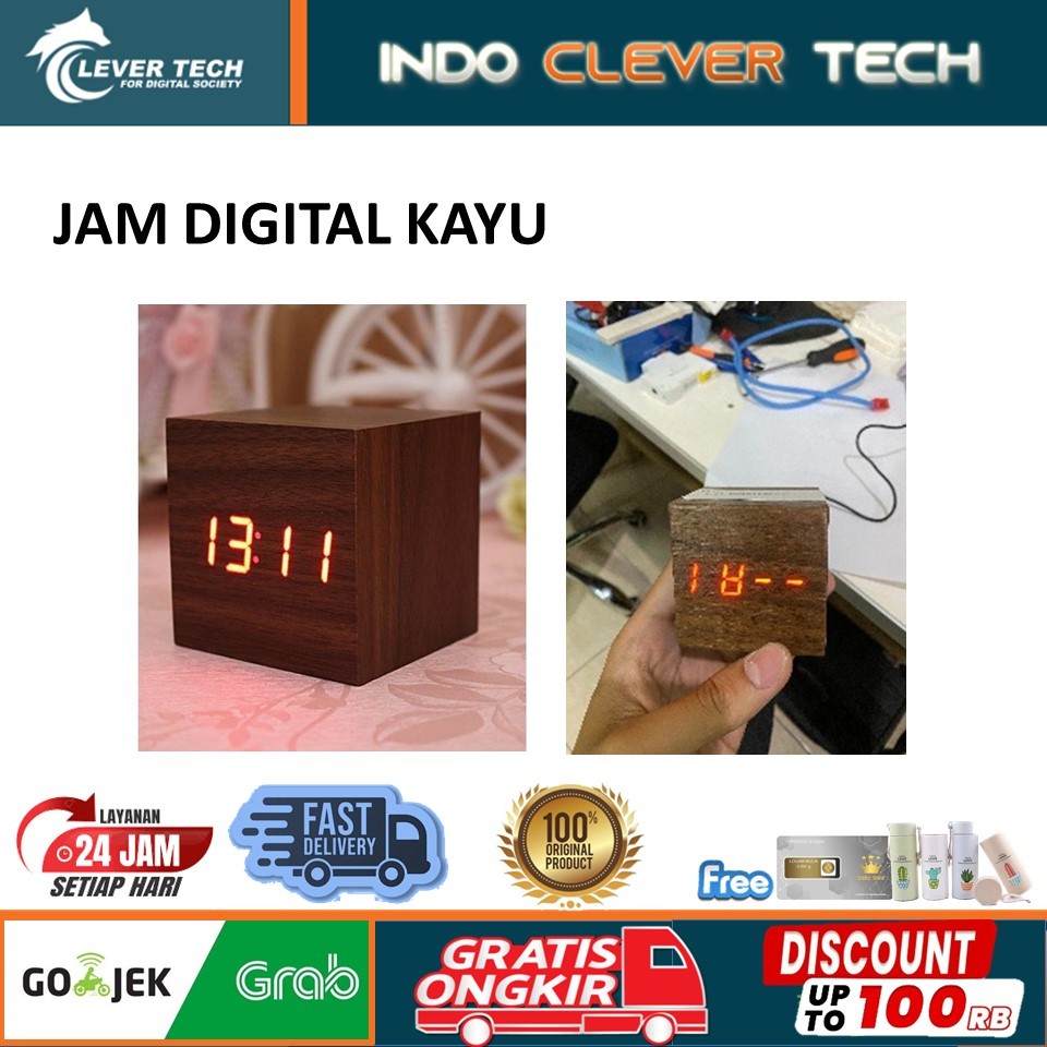 Jam Digital Kayu Second Jam