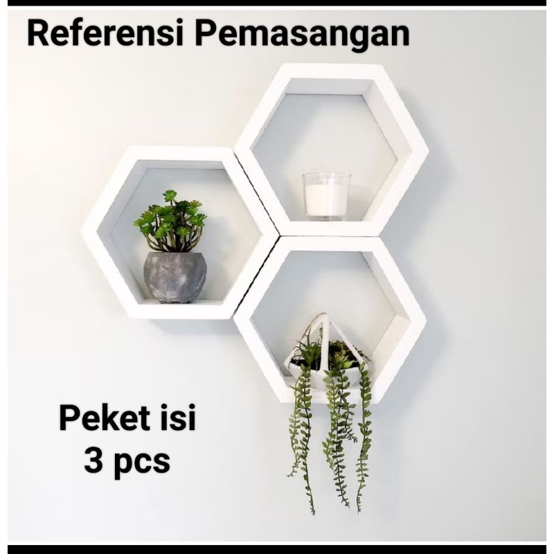 Rak Dingding Hexagonal Hiasan Dingding Aesthetic Rak Dingding Kayu
