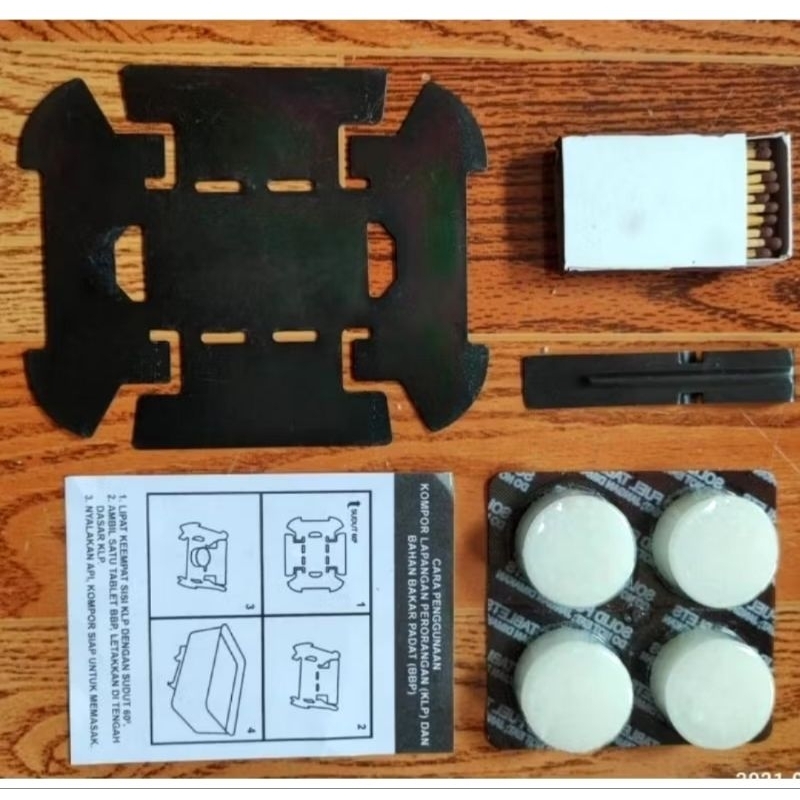 Set Kompor TNI dan Bahan Bakar Parafin Padat bs untuk Sterno Jelly Survival Tool Kit Outdoor Pendaki
