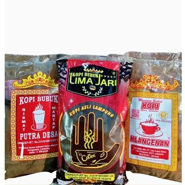 

paket Bundling kopi bubuk cap klangenan,lima jari,putra desa - kopi robusta lampung 200g 3 jenis