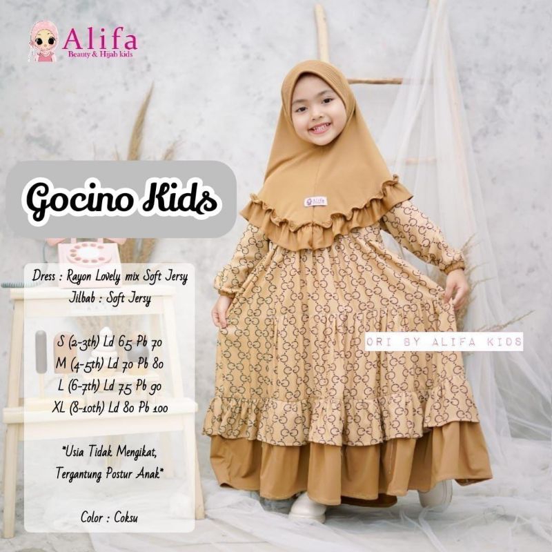 [ Alifa hijab kids Fashion ] Gocino Gamis Anak Motif Mix Polos By Alifa Kids