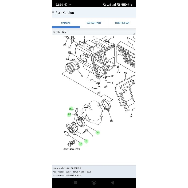Manipol intake karbu Scorpio G set Original