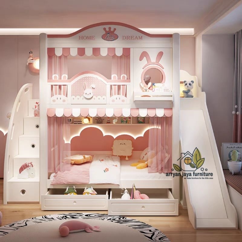 tempat tidur tingkat anak perosotan , ranjang susun anak perempuan , kasur tingkat