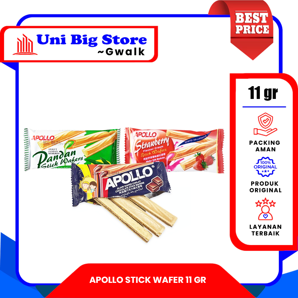 

APOLLO STICK WAFER ECER CHOCOLATE - STRAWBERRY - PANDAN - 11 gr