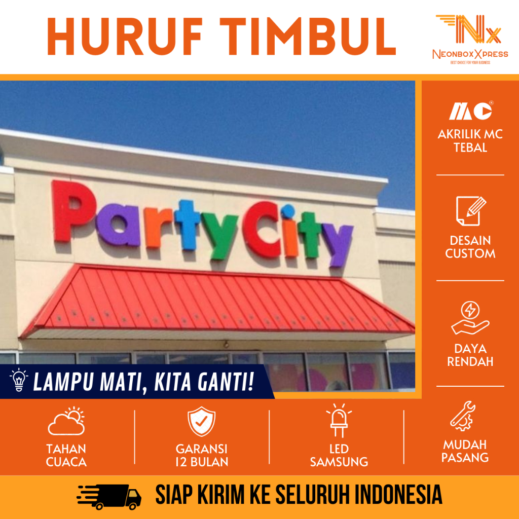 Huruf LED Menyala Custom Bebas Desain Waterproof Bisa Indoor/Outdoor Huruf Timbul Akrilik Stainless 