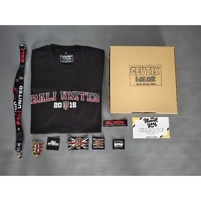 Kaos Bali United 2015 free lanyard, sticker, box premium.