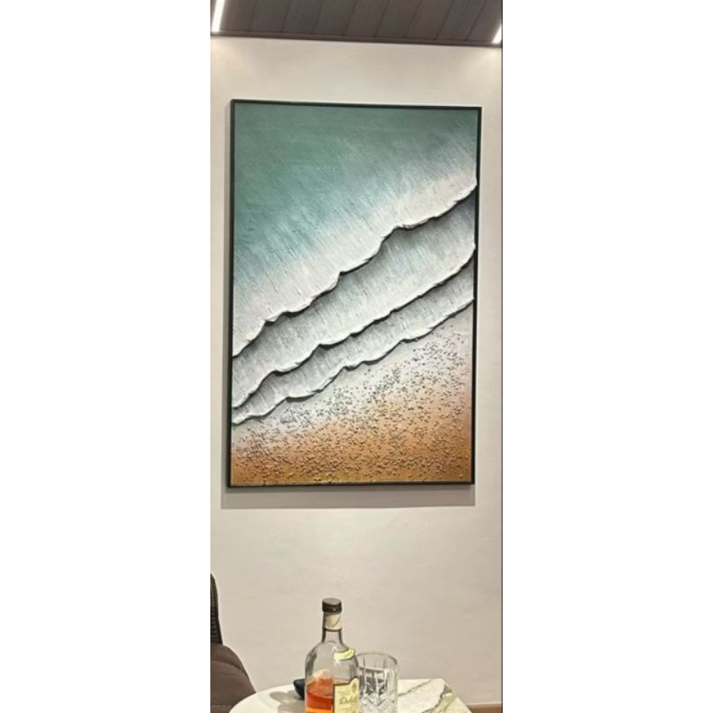 lukisan abstrak 3d pantai timbul hiasan dinding