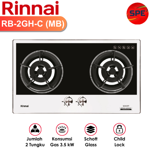 KOMPOR TANAM 2 TUNGKU RINNAI RB-2GH-C (MB) / RB2GH(MB) GARANSI RESMI (MEDAN)