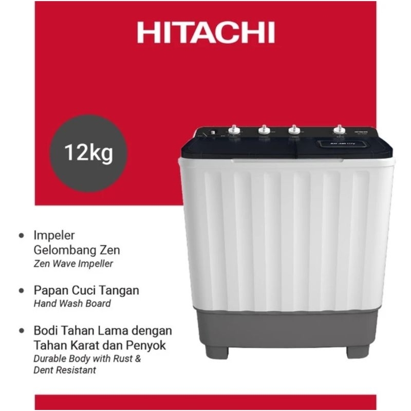 HITACHI MESIN CUCI TWIN TUBE 2TABUNG 12KG LLT12JWT