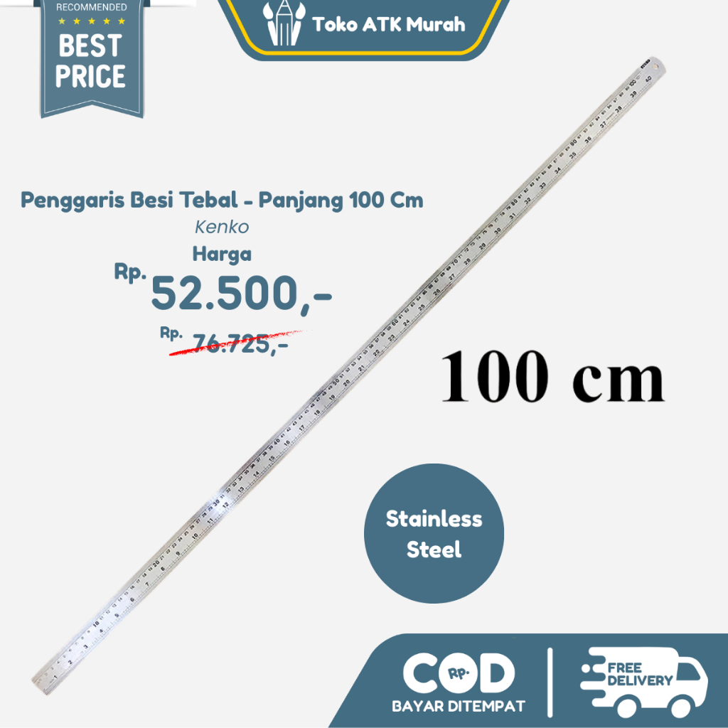 

Penggaris Besi 100 Cm Kenko / Stainless Steel Ruler - Bahan Tebal