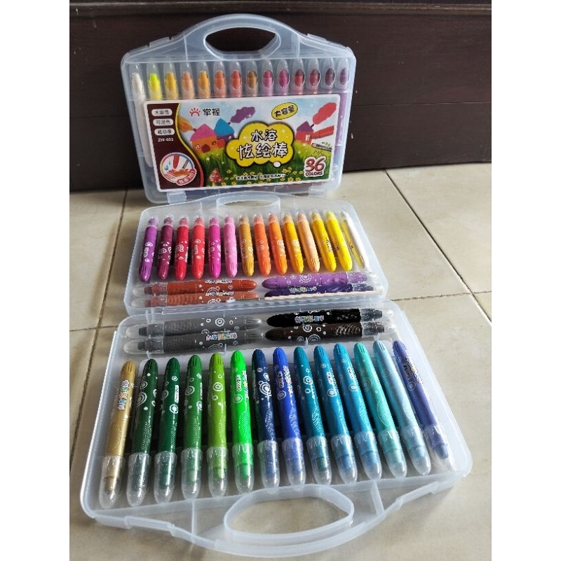 [BUY 1 GET 1] Crayon Grasp Ulir Mata Besar isi 36 warna free pensil penebal 8B