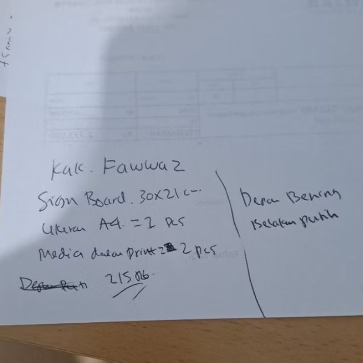 

signboard A4 1pcs dan isi 2 pcs