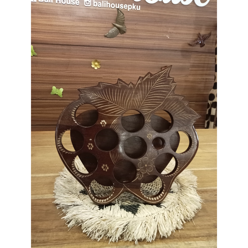 tempat aqua modelan buah kayu jati unik untuk hiasan