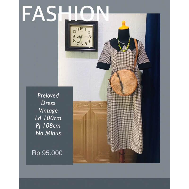 Dress Wanita Model Vintage Lengan Pendek