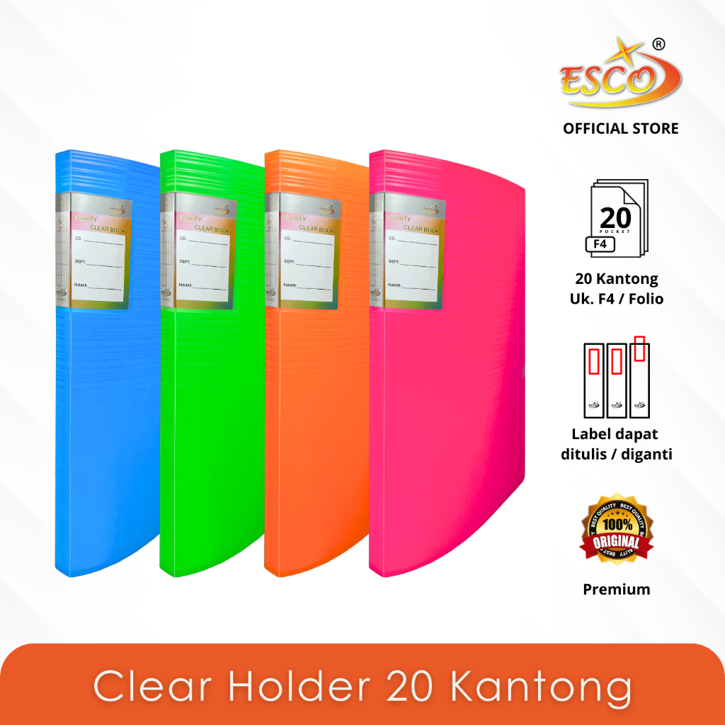 

ESCO Map File / Document Keeper / Display Book / Clear Holder F4 20 Pocket ES-820