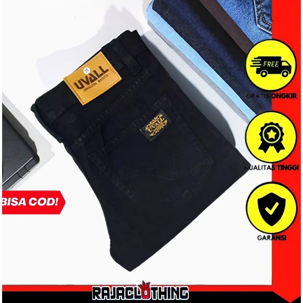 RCL - Celana Panjang Jeans Uvall Hitam Model Standar Regular Straight Pria - (28-38)