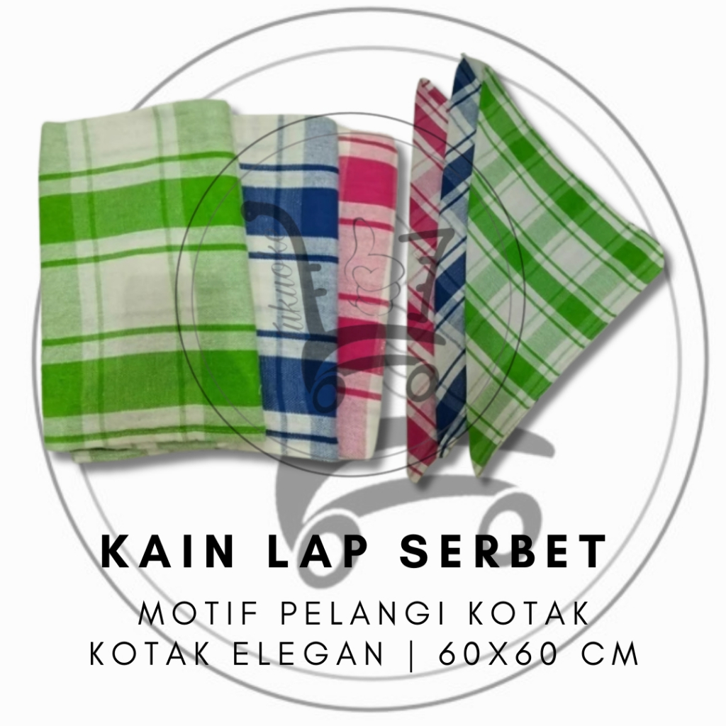 Serbet Super Jumbo Pelangi 60X60Cm Lap Piring/Lap Dapur/Kain Lap Serbet Motif Kotak-Kotak Ekonomisss