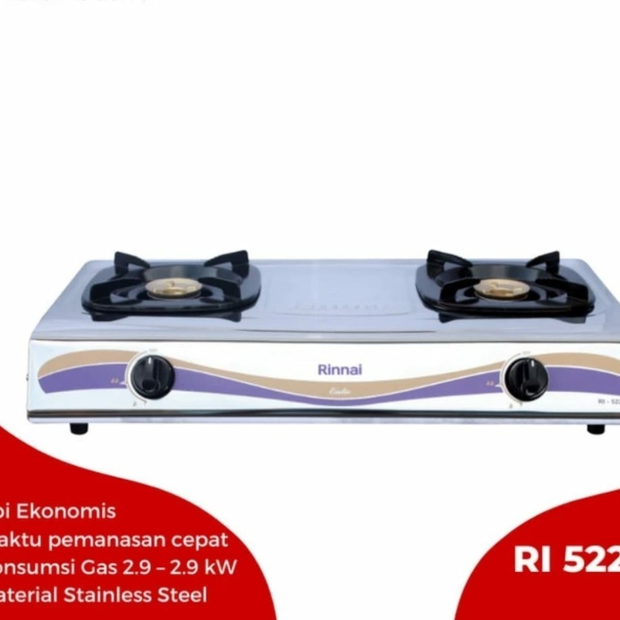 KOMPOR RINNAI RI-522E STAINLESS / Kompor Rinnai 2 Tungku Stainless