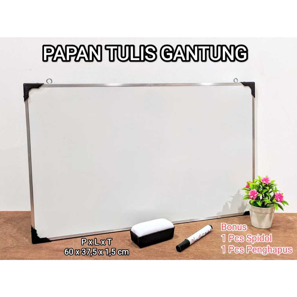 

Papan Tulis White Board / Putih Set 40x60 2 IN 1 + Penghapus & Spidol Non Permanen