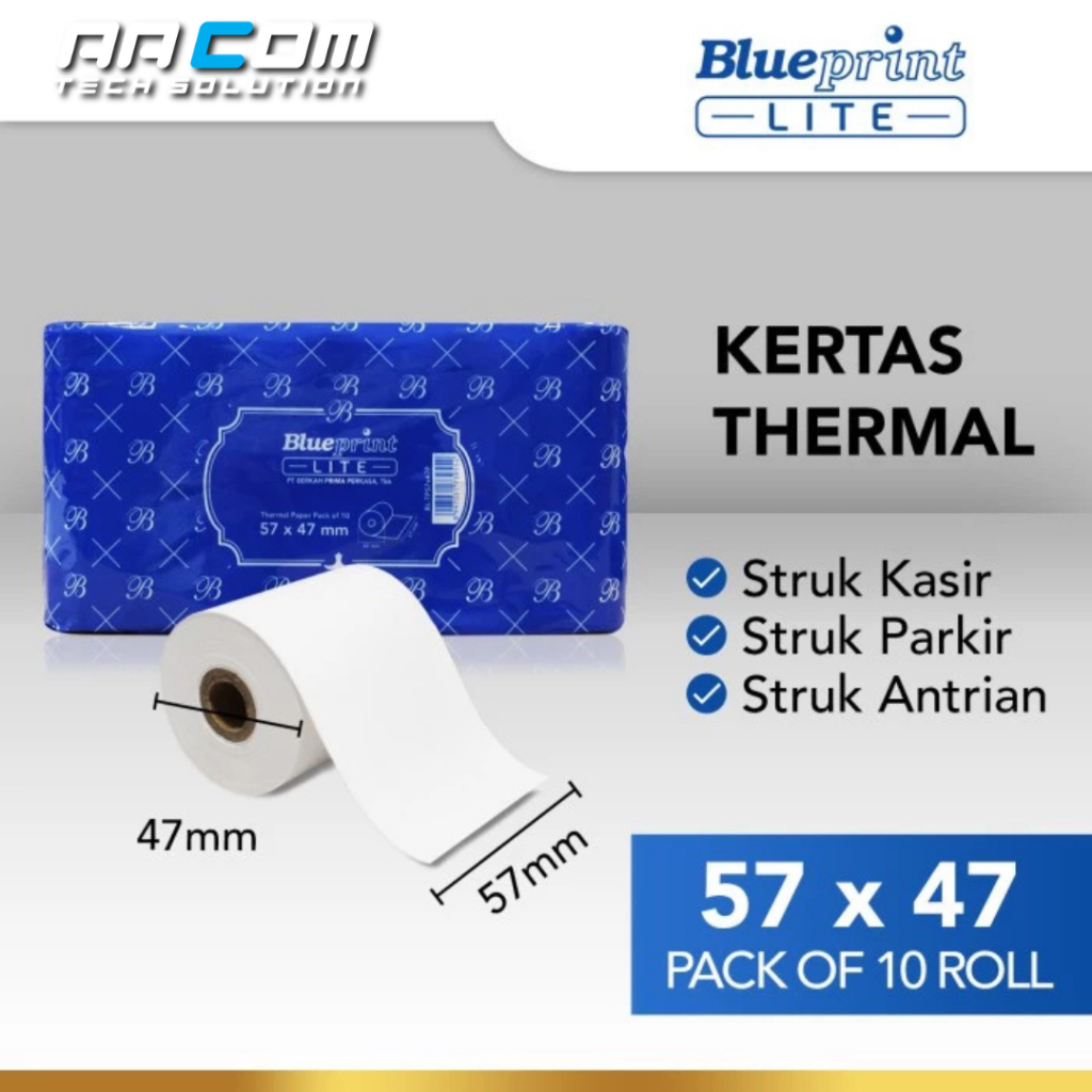 

KERTAS KASIR STRUK KERTAS THERMAL 57X47 THERMAL EDC PPOB BLUEPRINT Lite 57x47 ≈ 58 X 47 58mm 1 roll