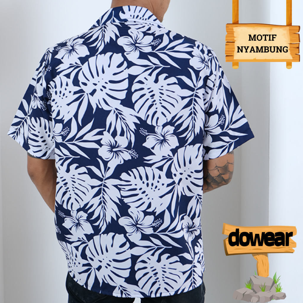 Dowear Baju Kemeja Motif Kekinian Cowok Cewek Bali Pantai Surfing Hawai Jumbo BUNGA SEPATU 015